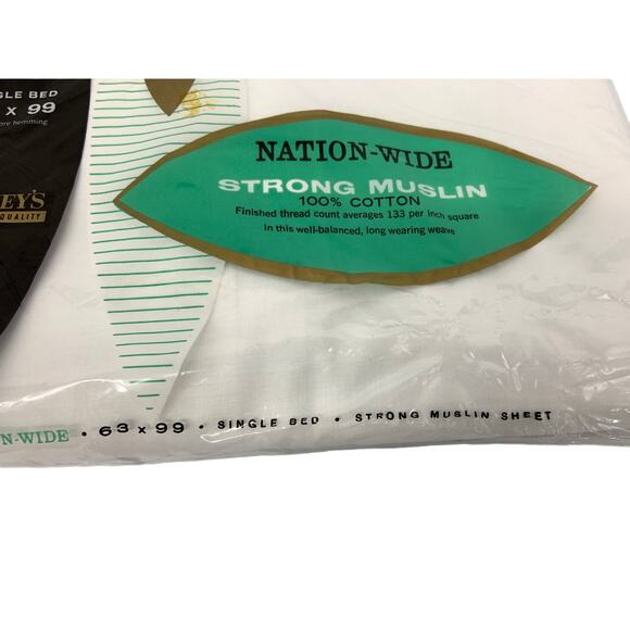 Penney's Nation-Wide Strong Muslin 100% Cotton  Bed Sheet 63" x 99" - Picture 2 of 3